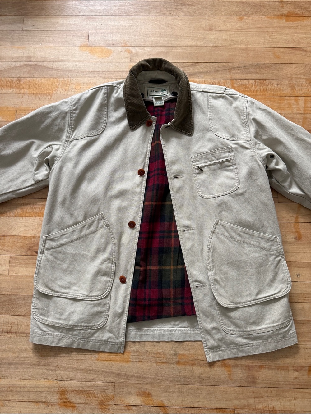 Vintage L.L. Bean Men’s Canvas Barn Jacket with Corduroy Collar - Light Beige